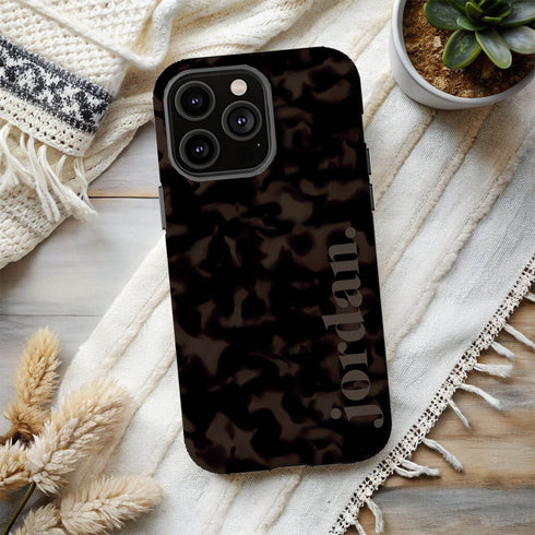 Custom Name Dark Tortoiseshell Serif iPhone Case